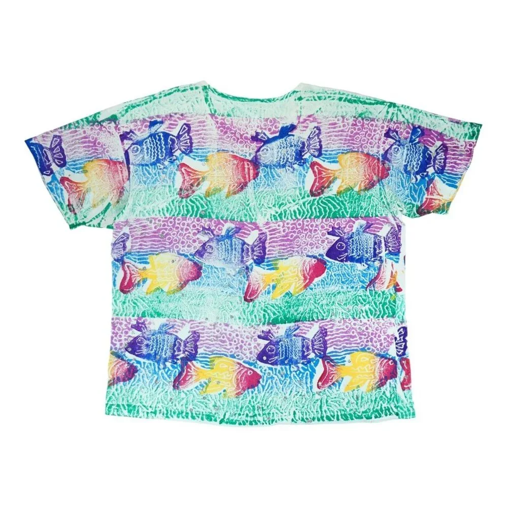 Vintage 1121 East Beach Club Women’s T Shirt One Size All Over Print W Glitter‎